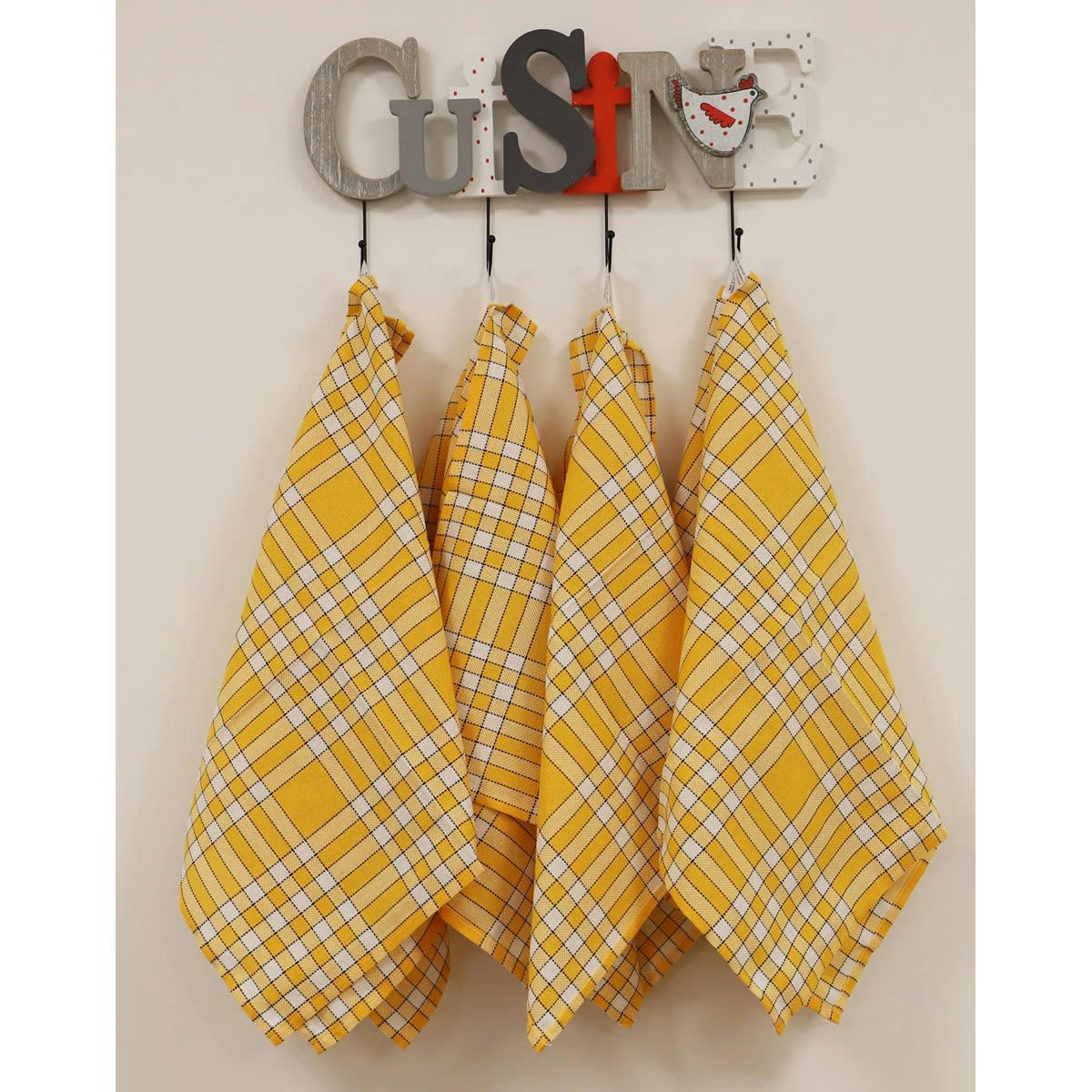 LOT DE 10 NELLY - Lot de 10 serviettes de tables carreaux vichy en coton jaune