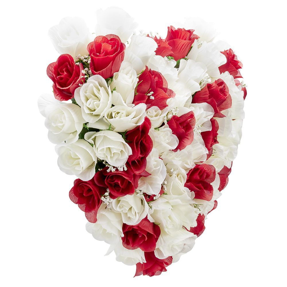 Coussin de fleurs forme coeur - Rose artificielle rouge blanc
