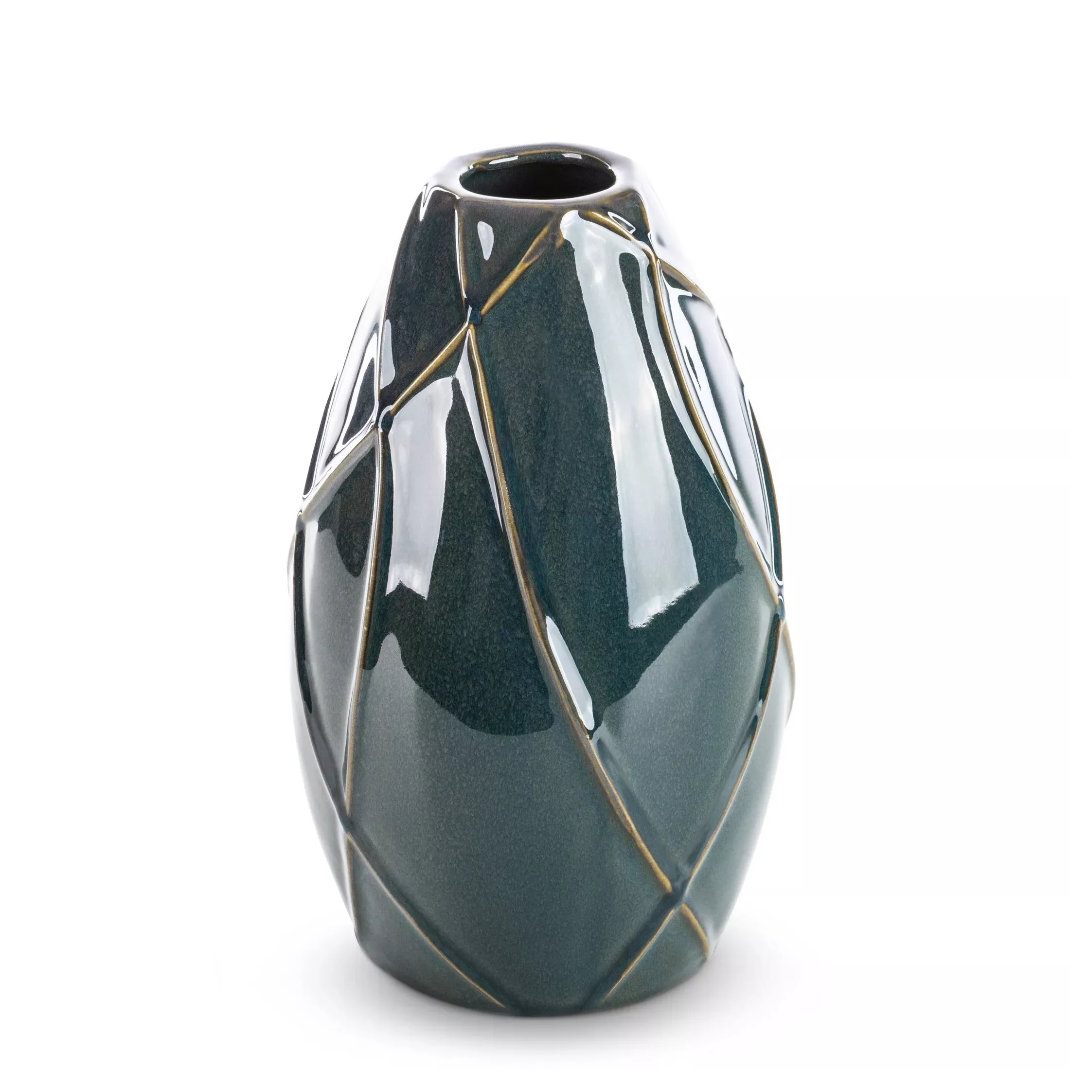 Wazon ceramiczny turkusowo-zielony z nowoczesnym wypukłym wzoremśrednica 17x27 cm TEO