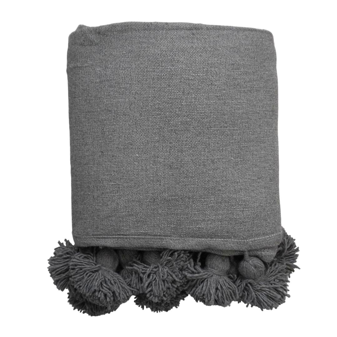 NOA MAY Plaid Pom Pom - grijs- 175 x 255 cm