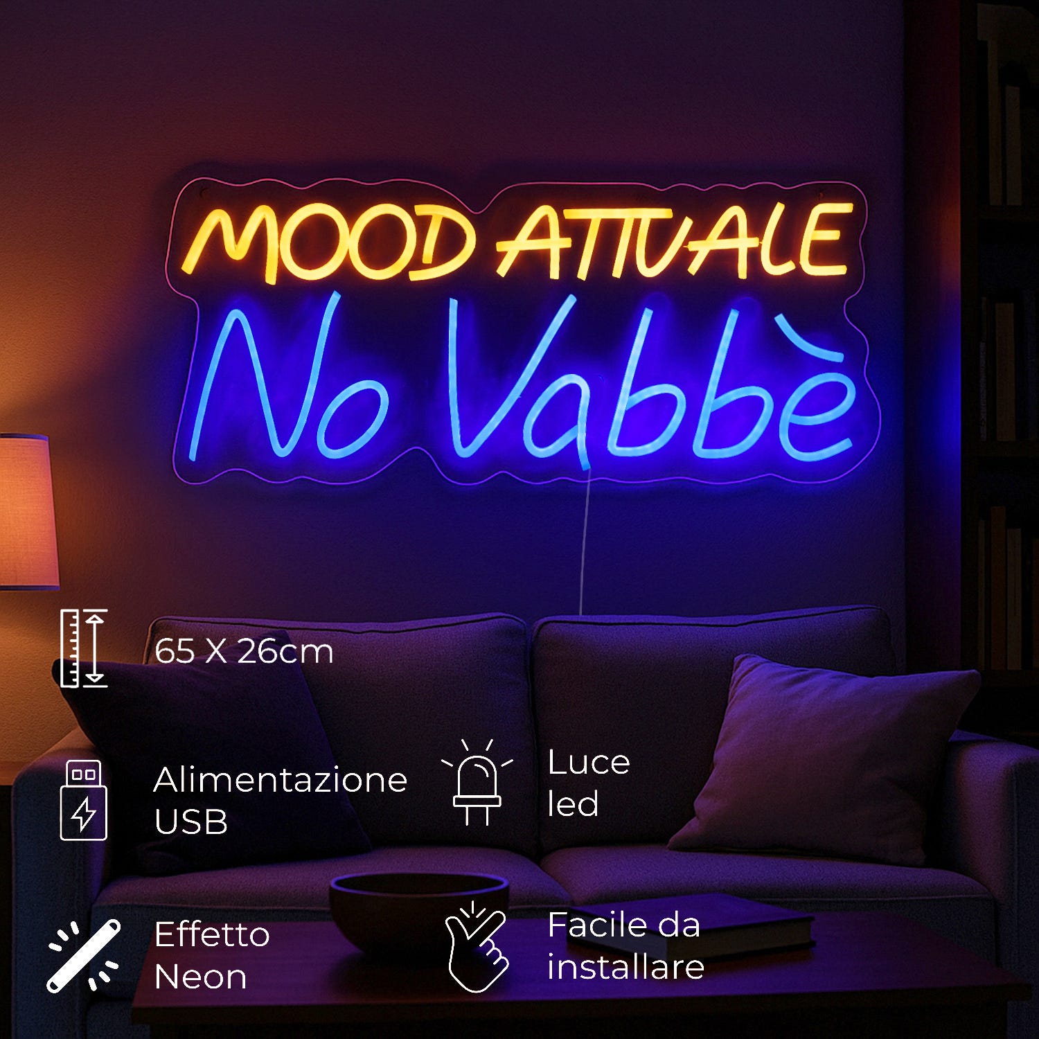 Insegna luminosa No vabbè, da appendere