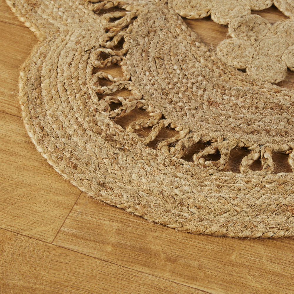 - Tapis fleur tressé en jute beige