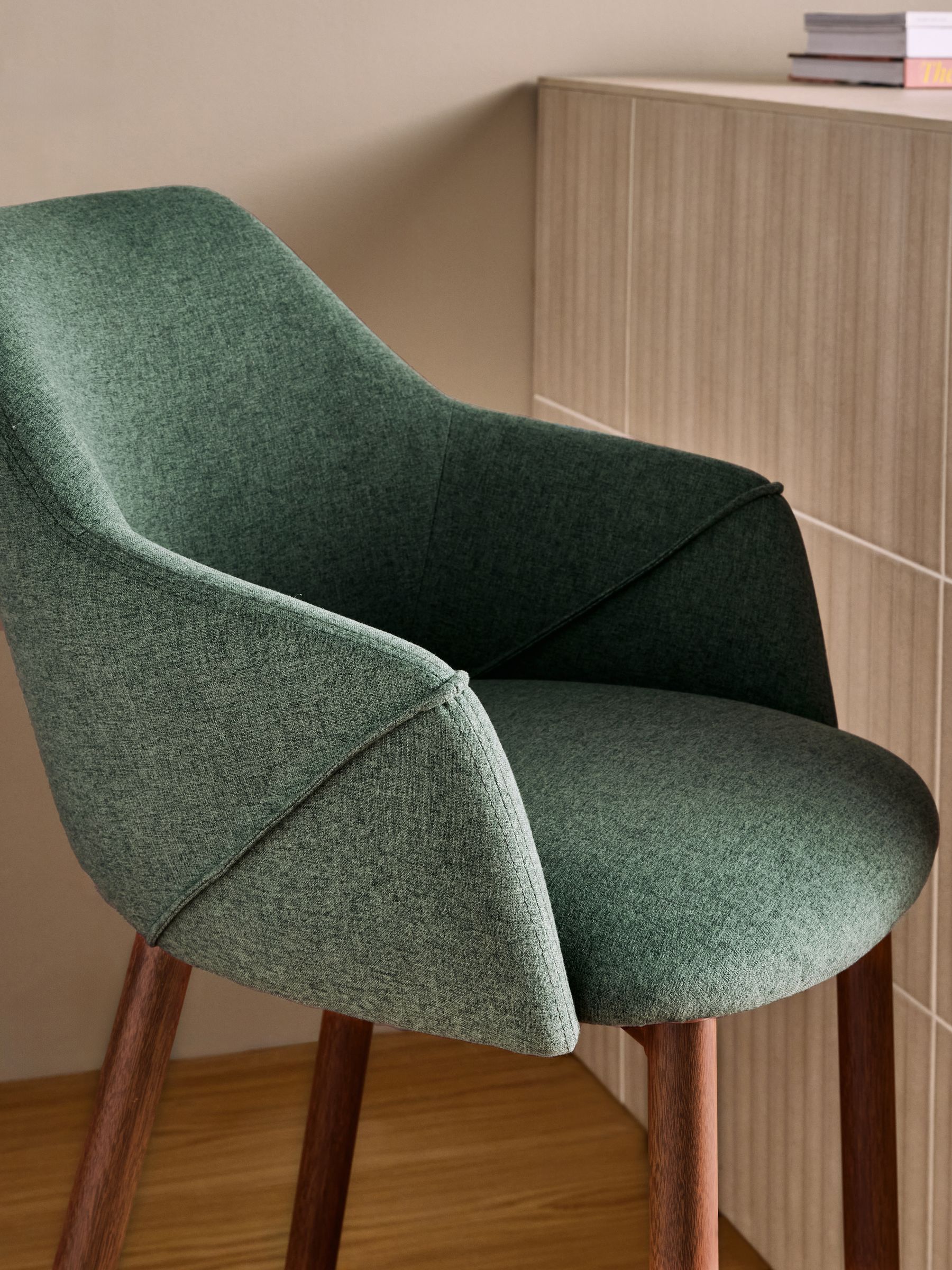 Lule Bar Stool in Bay Green and Walnut Effect Legs