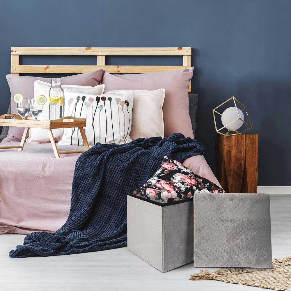 MELI - Coffre pouf pliable gris