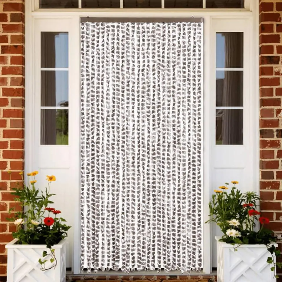 vidaXL - Vliegengordijn voor terrasdeur - Taupe en wit - Chenille - 100x230 cm