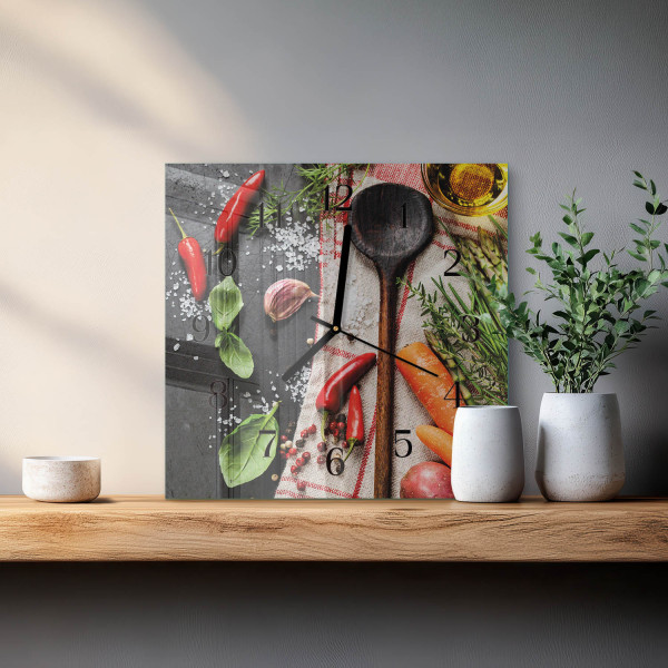 Cichy zegar 30x30 Przyprawy szklany ścienny