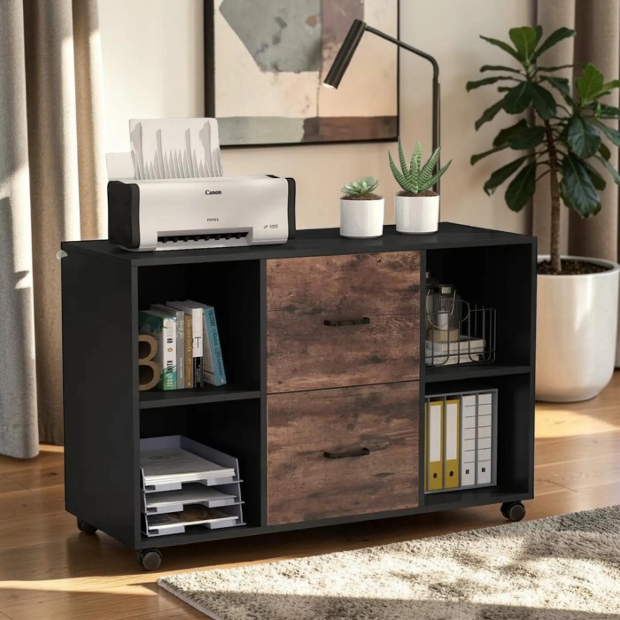 Mobile 2-Drawer File Cabinet With Shelves