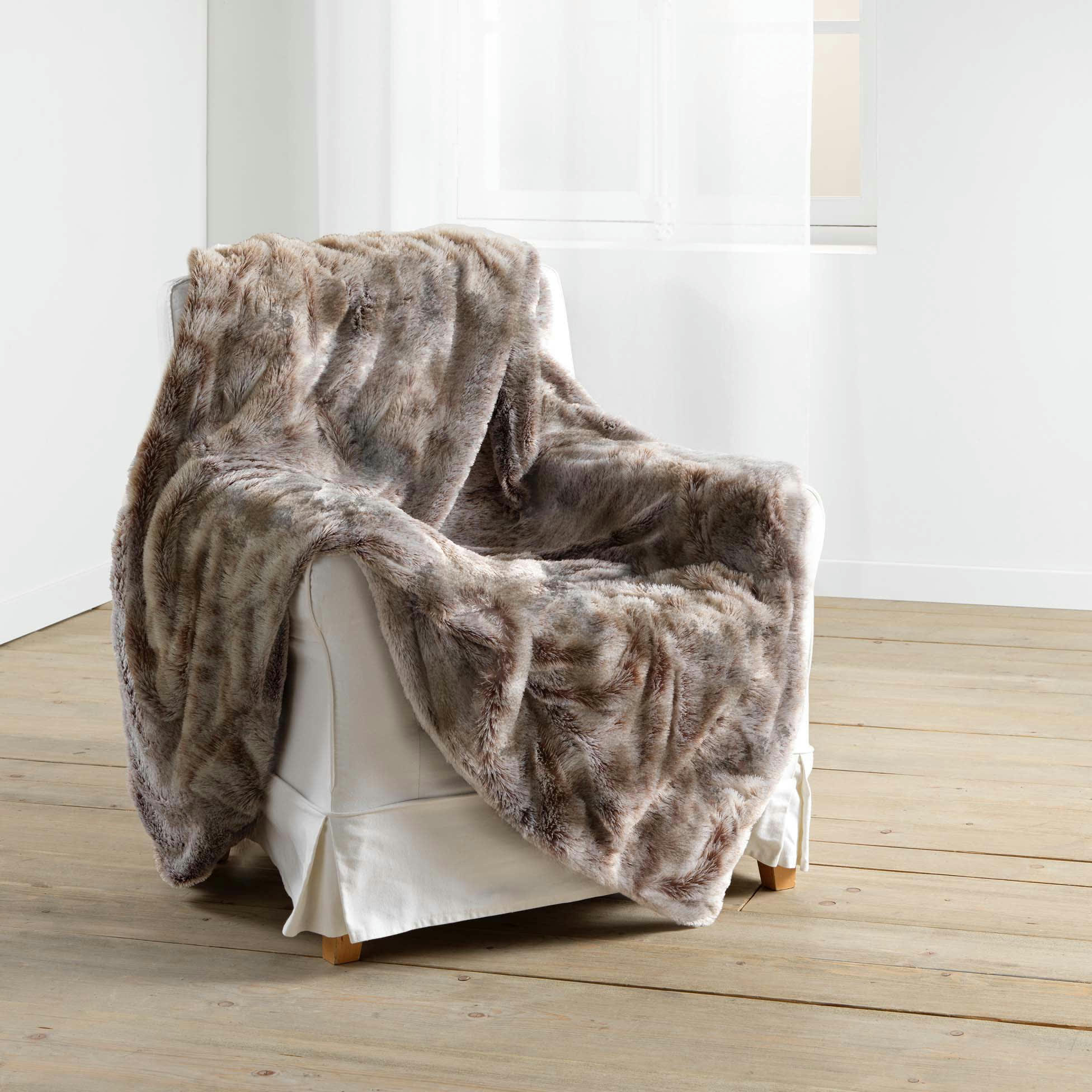 ANTARTIC - Plaid imitation fourrure 180x220cm choco