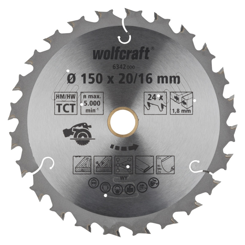 Lame de scie circulaire CT 24 dents Ø 150 x 16/20 x 1,8 mm WOLFCRAFT