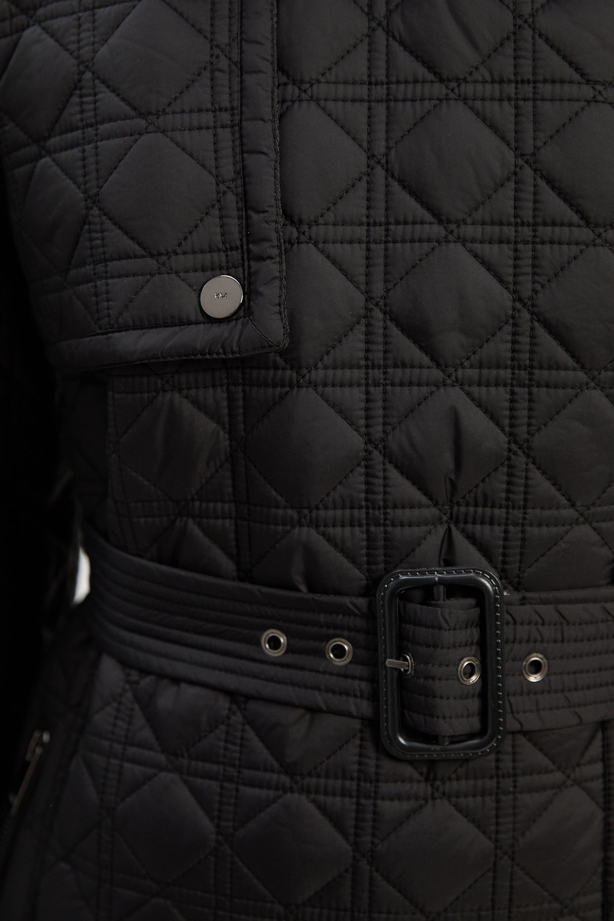 KarenMillen Diamond Quilted Belted Short Puffer Trench Jacket