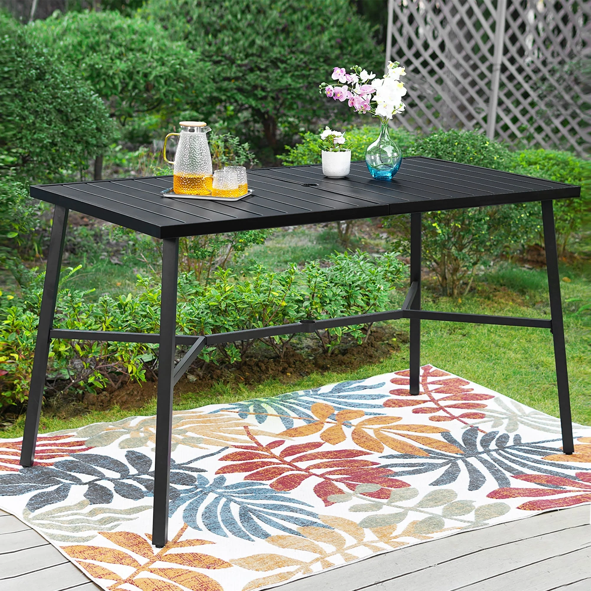 MAISON ARTS Patio Bar Table Metal Bar Height Table Rectangular Dining Table