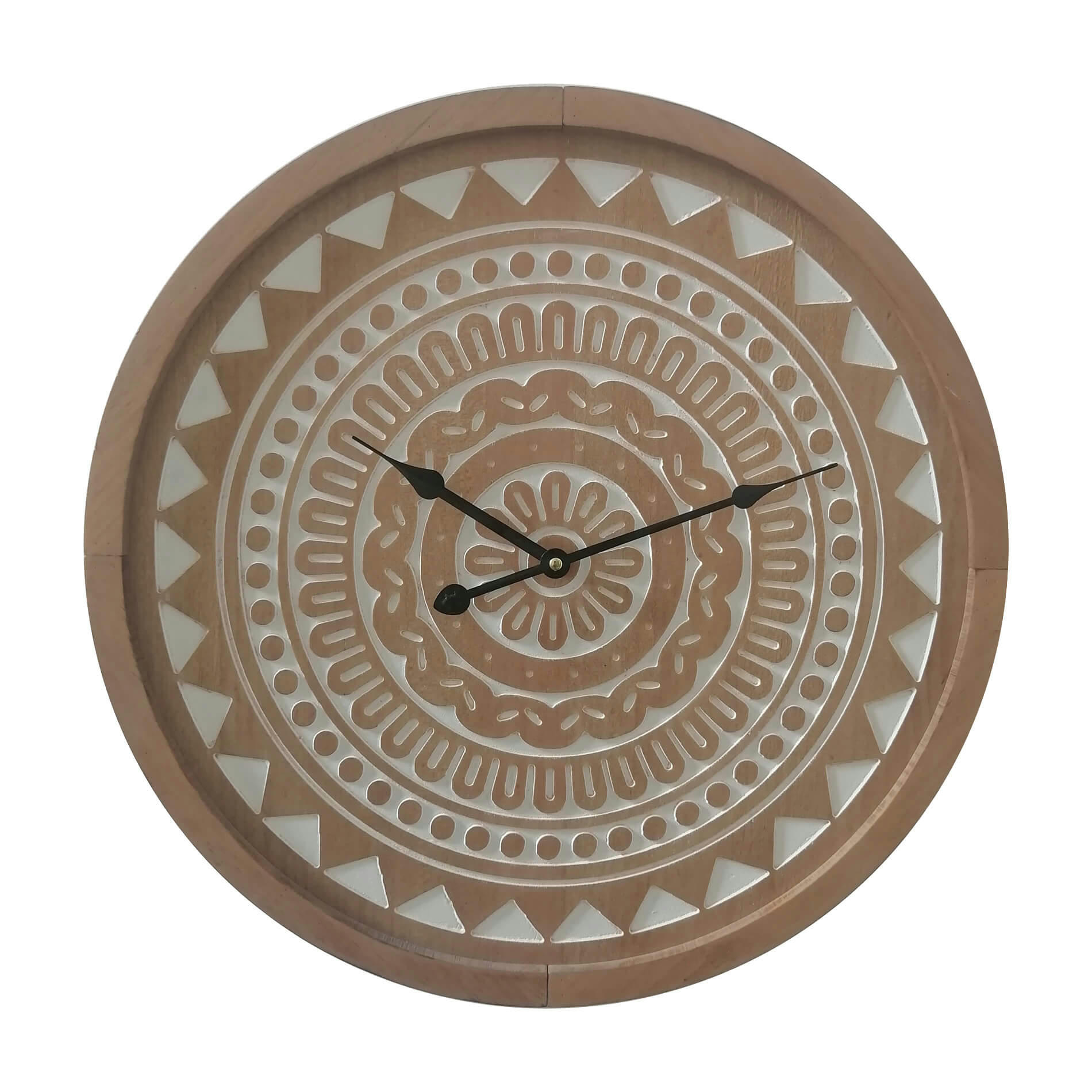 - Horloge grande boho en mdf marron blanc D. 50 cm