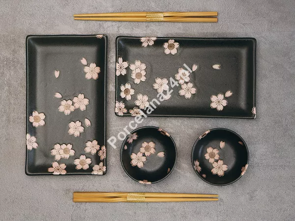 Zestaw do sushi dla 2 osób (4 el.) z pałeczkami Tokyo Design Studio - Sakura Black 33760
