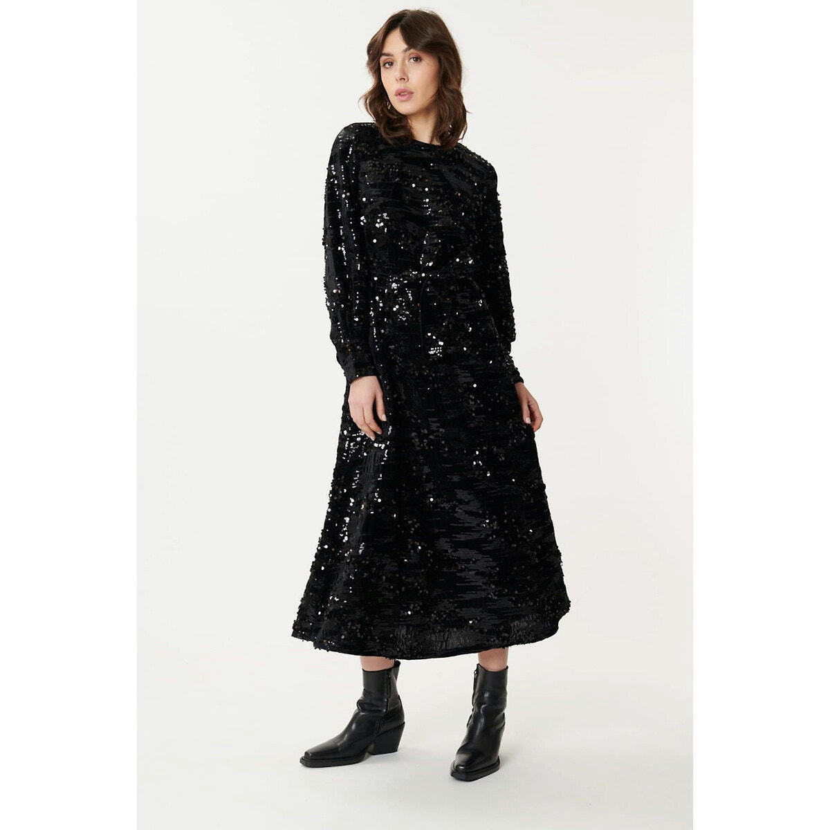 Robe longue Dalva à sequins, ceinturée