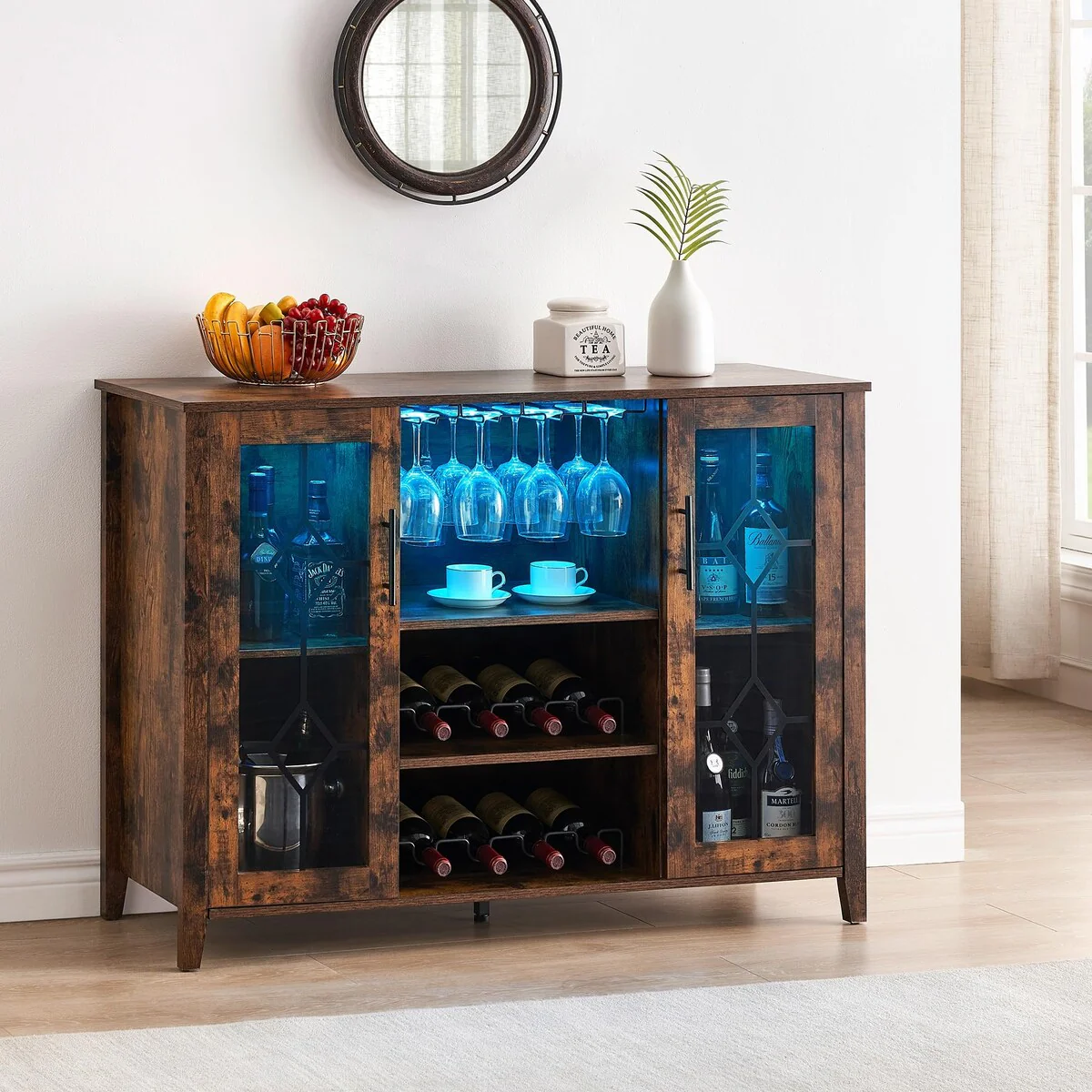 Wine Bar Cabinet with LED Light - 15.7D x 47.2W x 34.61H