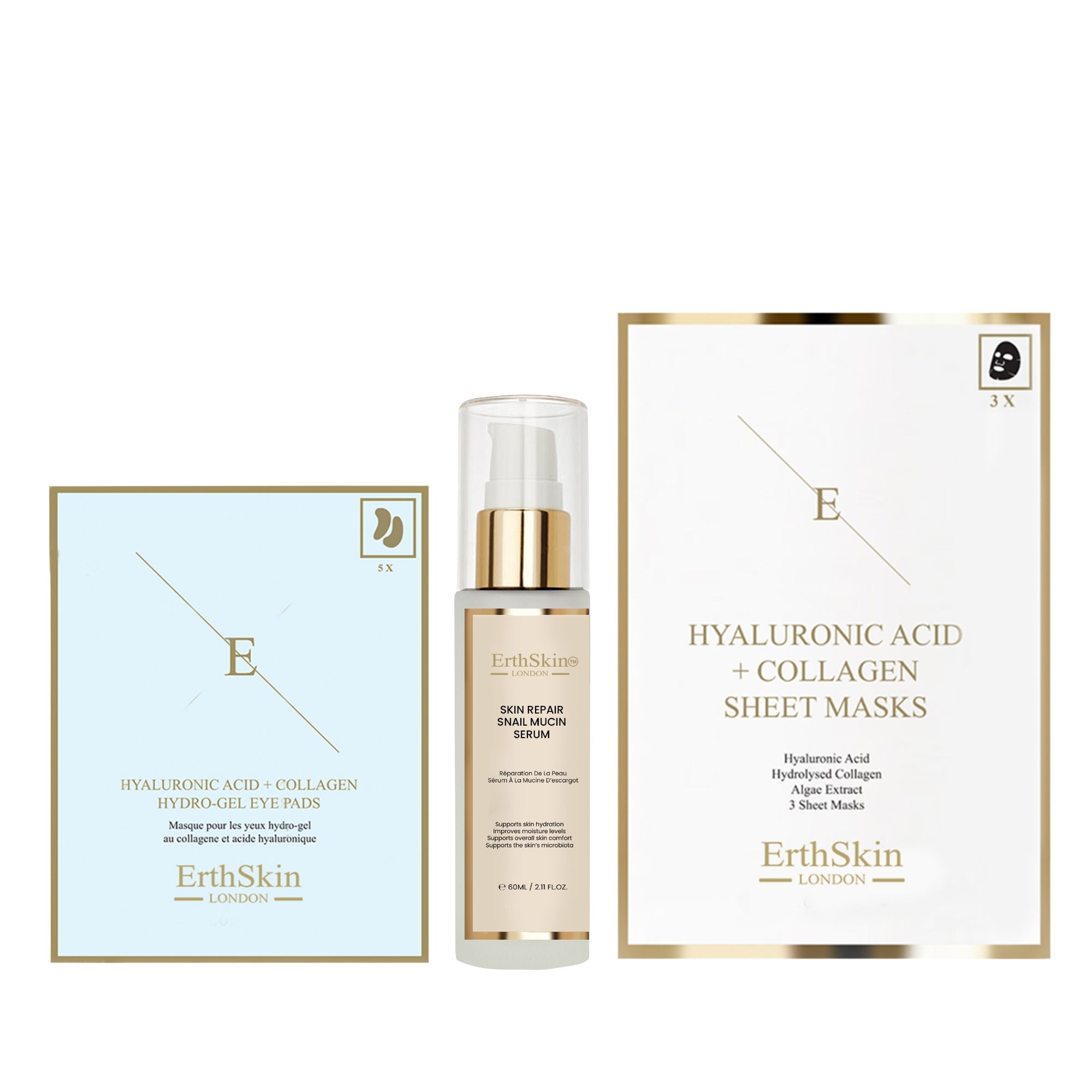 Erth Skin London Snail Mucin Serum   Hydrogel Eye Pads   Face Masks