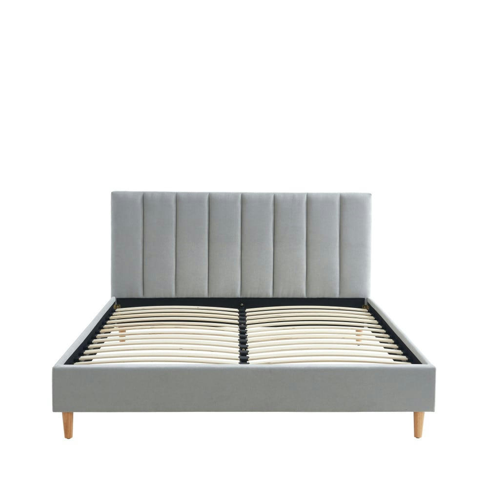 BILLIE - Lit matelassé en tissu 160x200cm gris perle