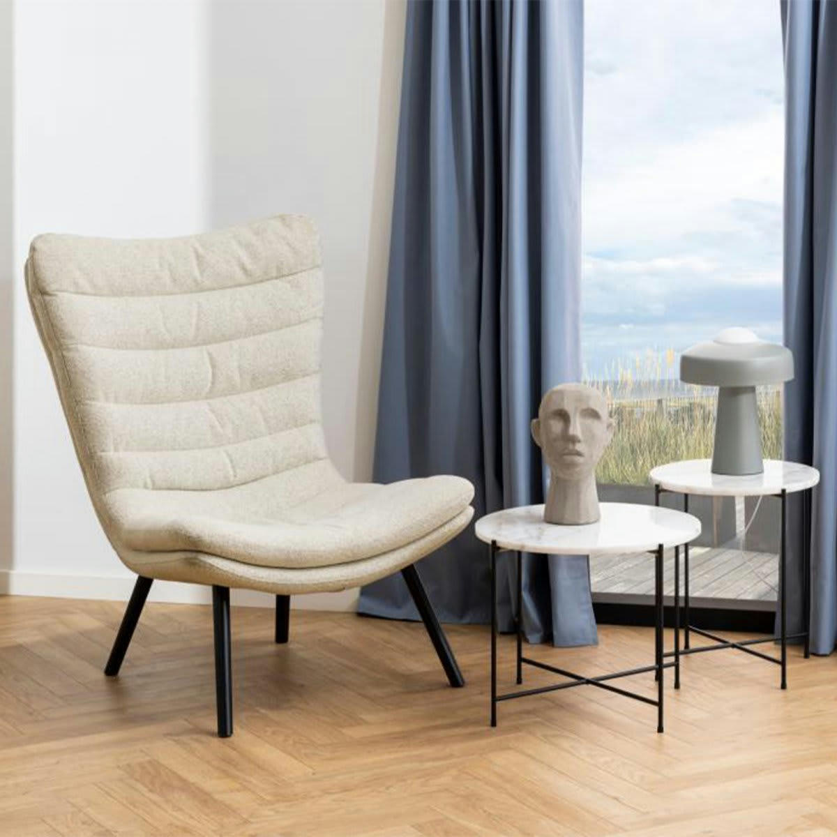 GRAFITI - Fauteuil design haut dossier en tissu beige