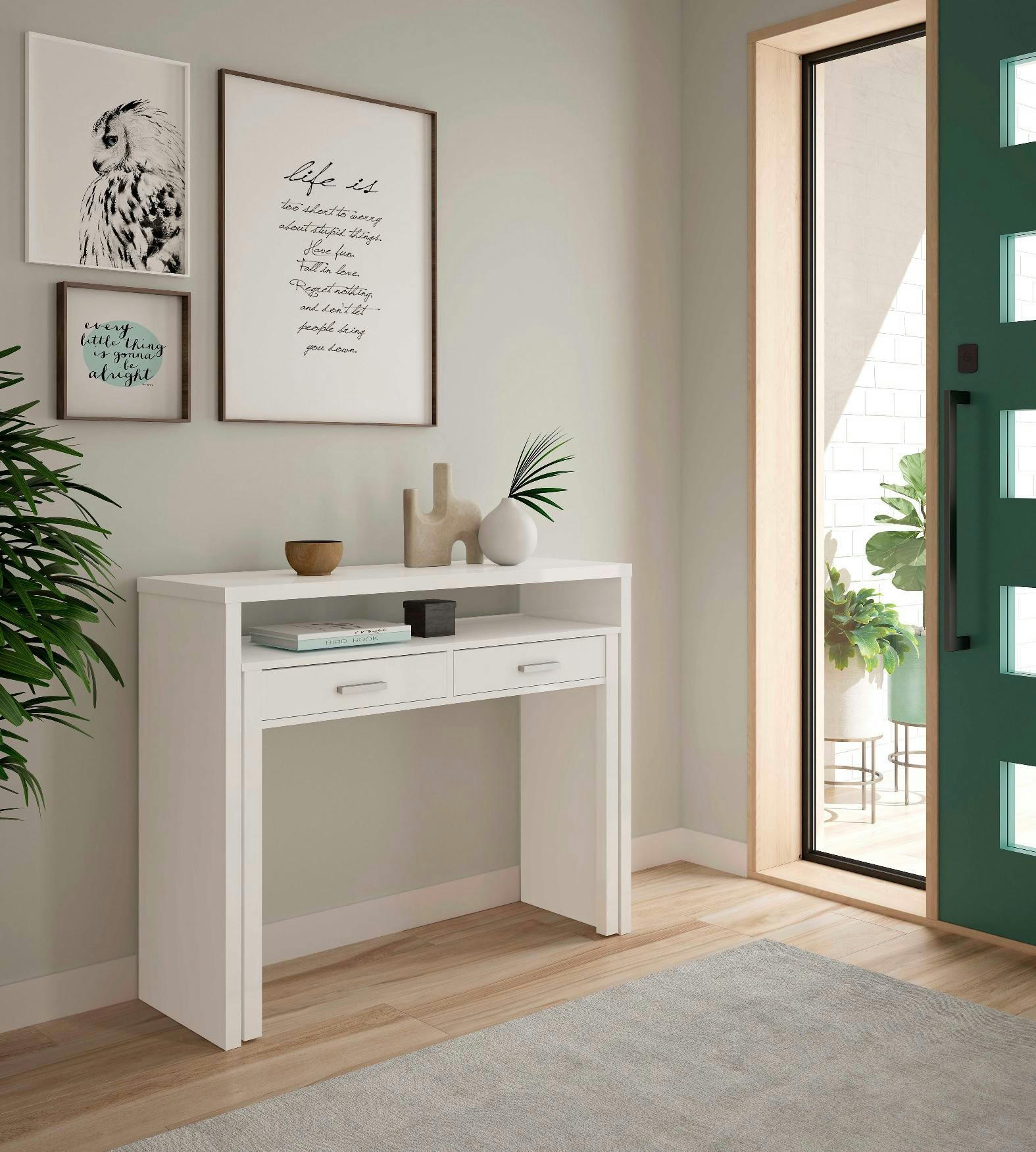 BILLINGS - Console avec 2 tiroirs effet bois blanc