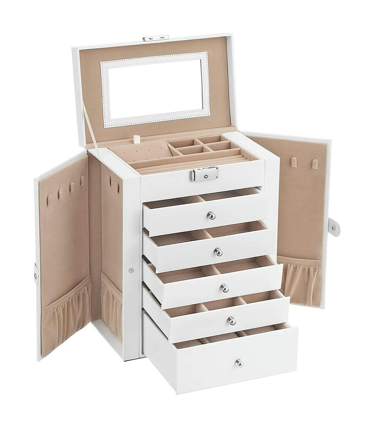 - Coffre à bijoux avec 6 niveaux et ailes de rangement - H32 cm