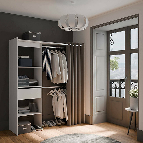 Grande Garde-robe Serpentina, Meubles de chambre, Penderie de plain-pied, Placard à vêtements, 167x50 h192 cm, Blanc mat