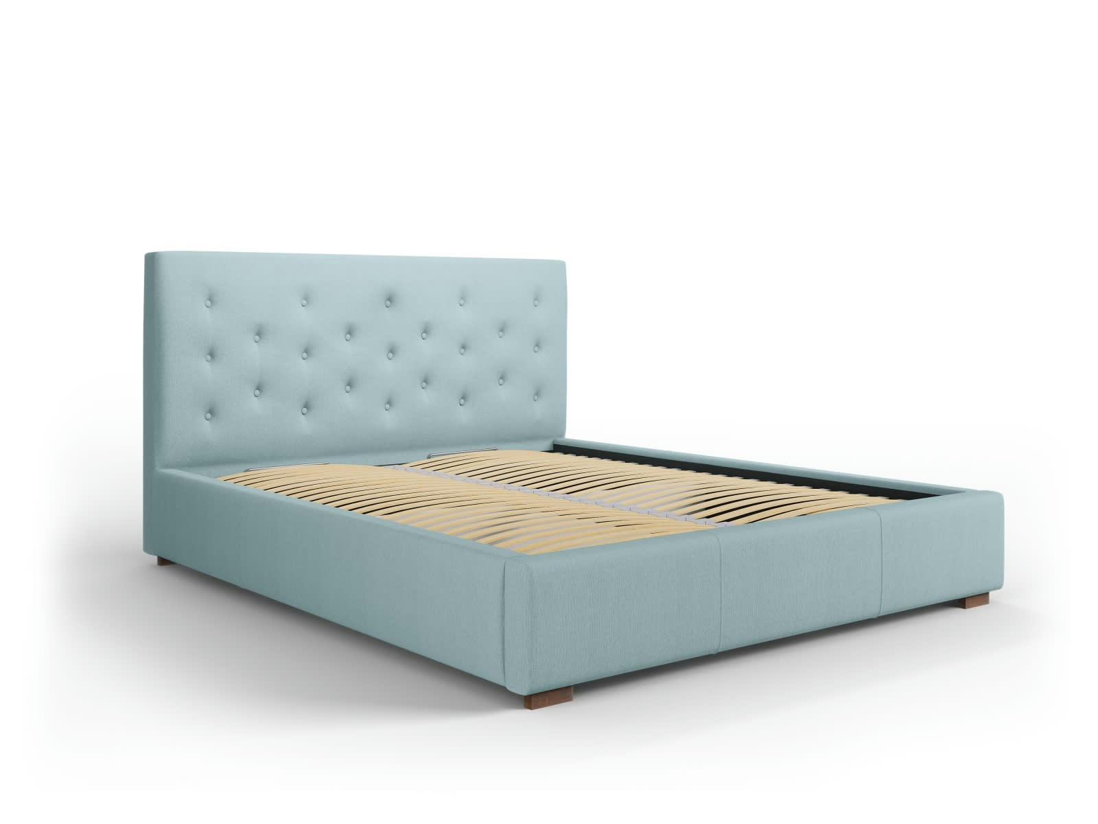 SERI - Lit coffre avec tête de lit 180x200 cm en tissu structuré bleu clair