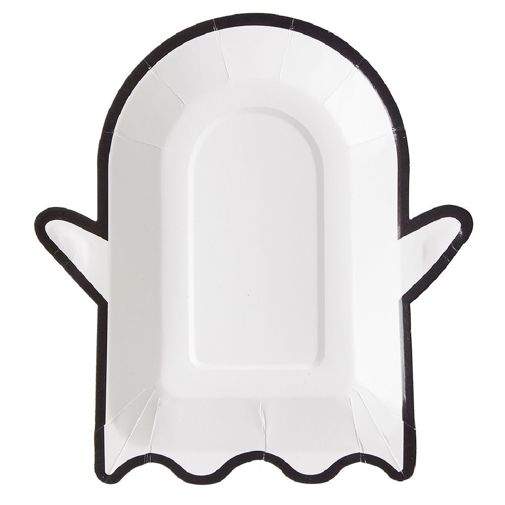 Lot de 10 assiettes en carton Halloween forme fantôme blanc