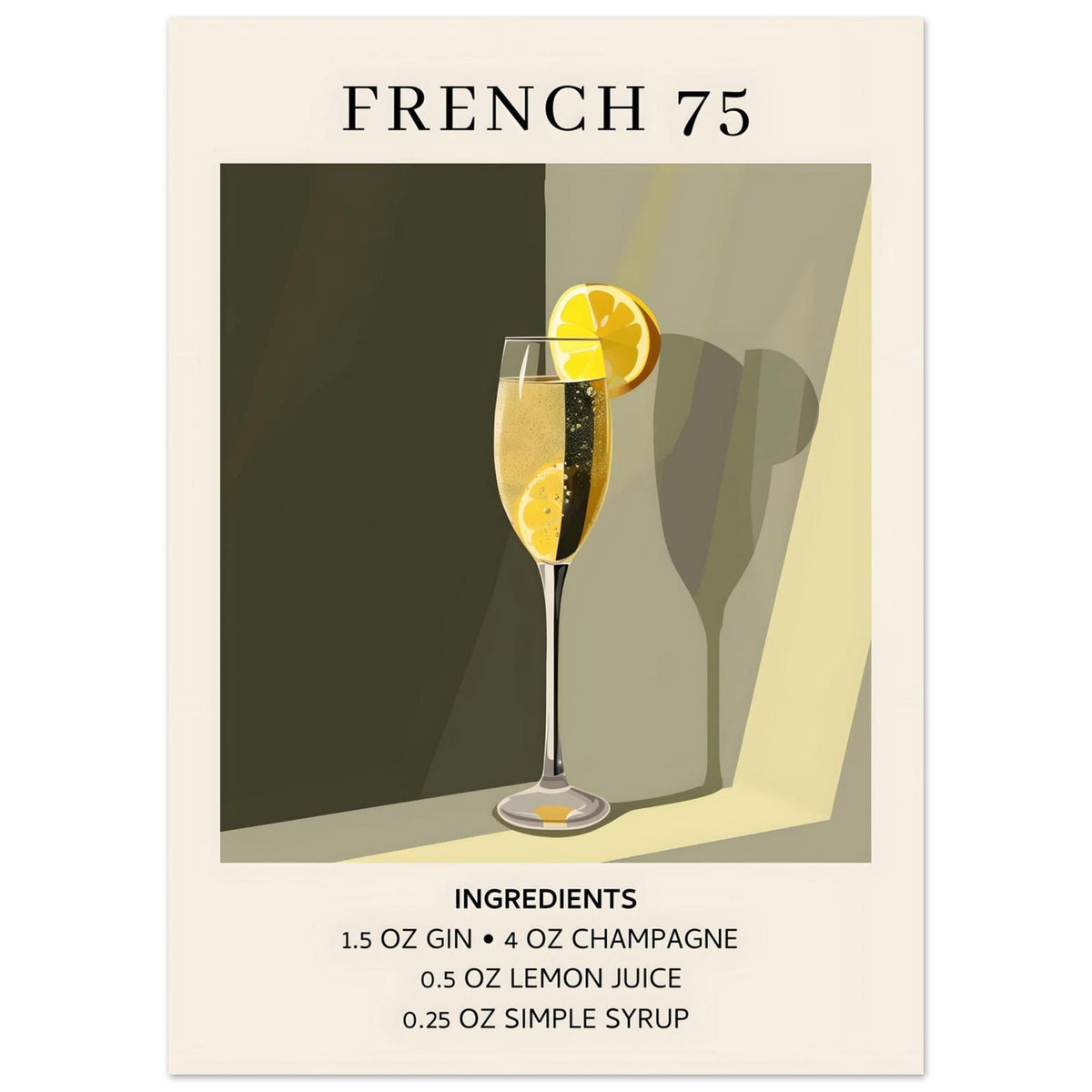 Artfulprints Poster French 75 cocktail - Ingrediënten  - 50x70 cm - Groen