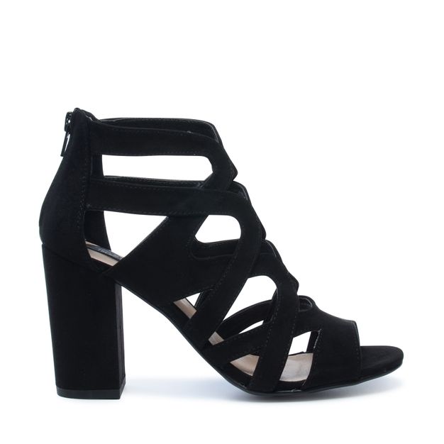 Zwarte opengewerkte sandalen met hak