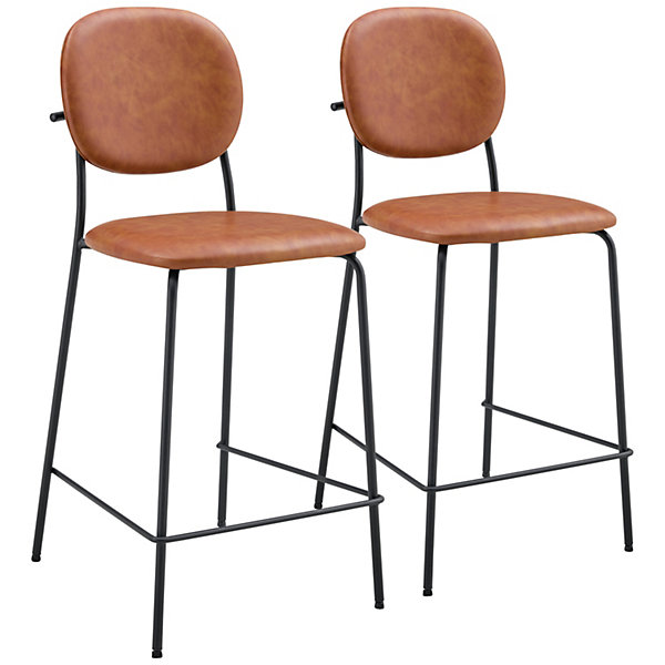 Lot de 2 tabourets de bar en simili cognac EDMOND - HAPPY GARDEN
