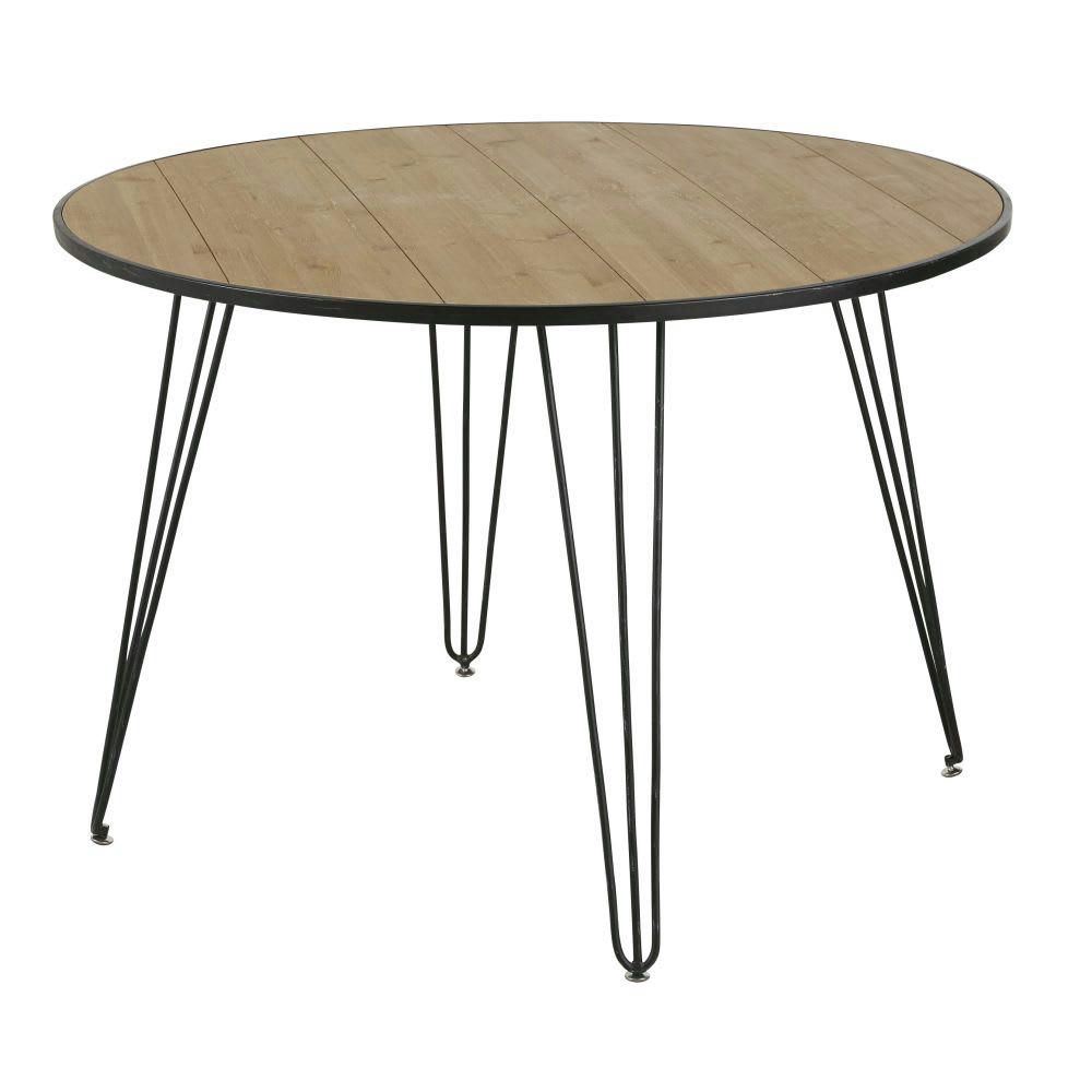 Laker - Table à manger ronde beige et noire 4/5 personnes D110