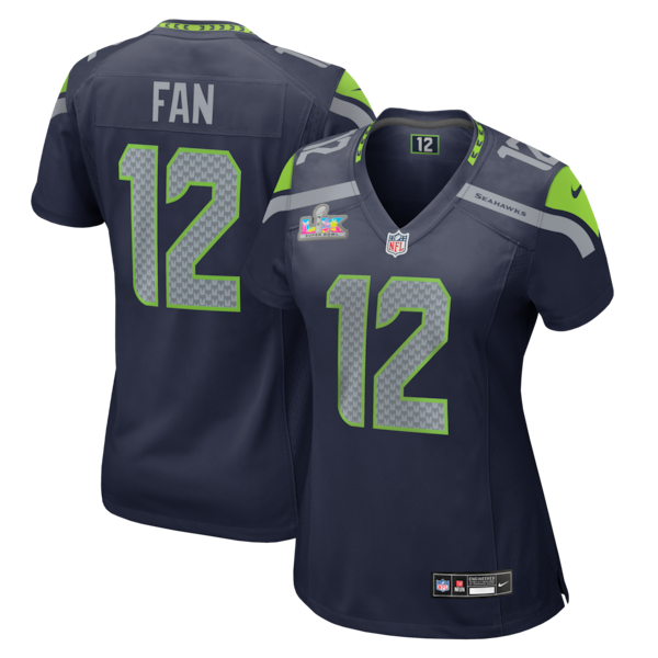 Women's Seattle Seahawks 12s Nike College Navy Super Bowl LX Patch Game Jersey