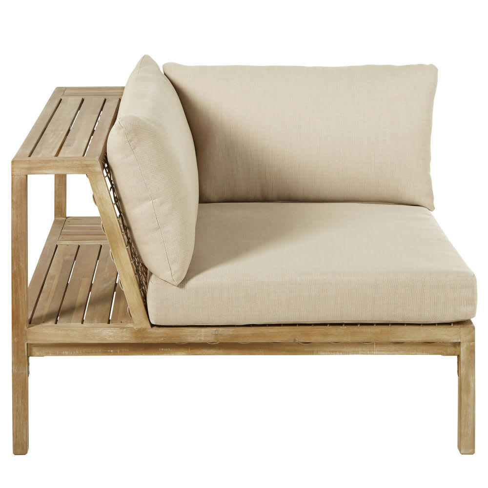 Maupiti - Angle pour canapé de jardin modulable en résine tressée et toile taupe clair