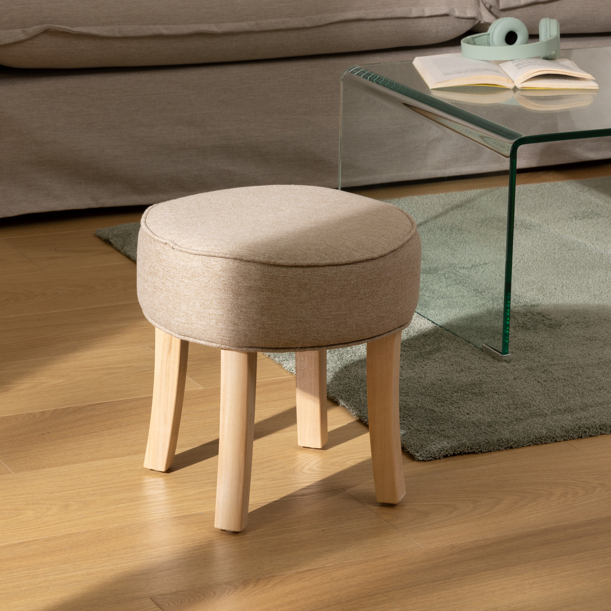 Stool "Adriel" Poplar, Beige, D.35x35 cm