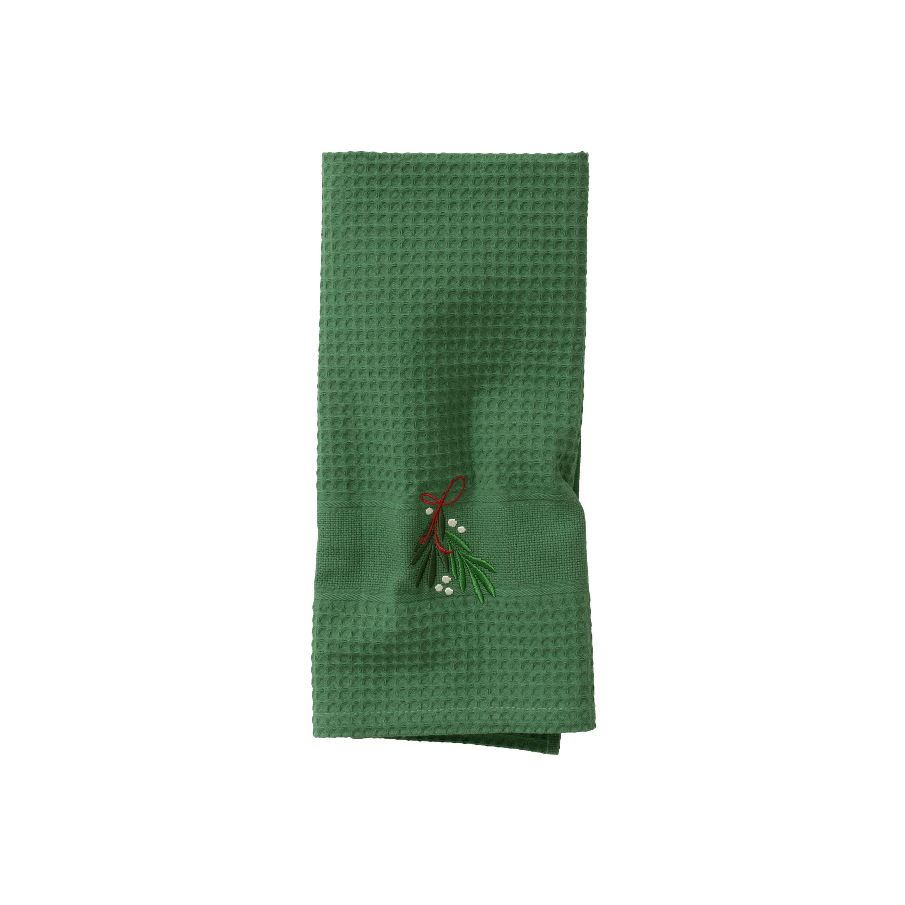 TRADITION - Torchon de cuisine Sapin nid d'abeille brodé vert 50 x 70 cm