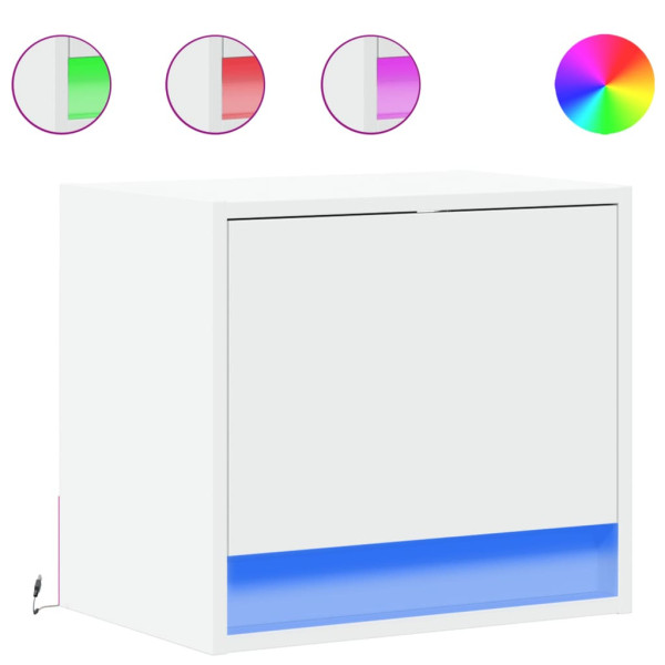 2x Szafka Nocna Biała z Szufladą Wisząca z LED Do Sypialni 45x31x40,5 cm