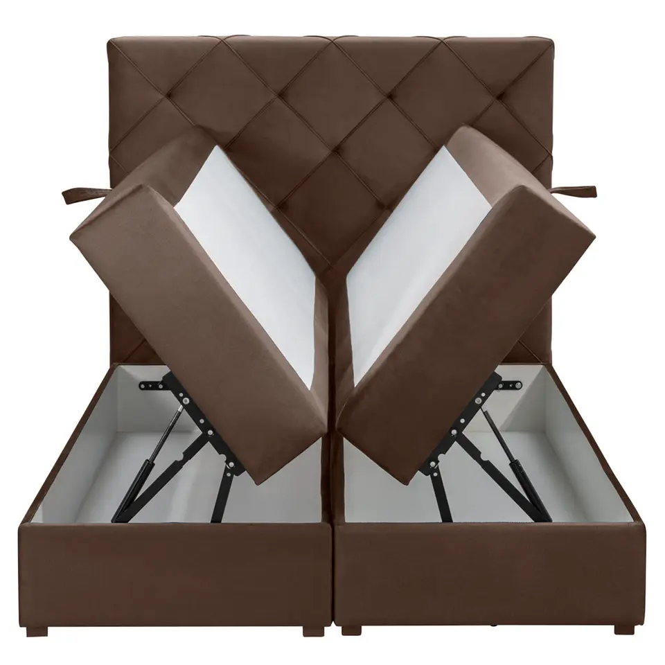 Boxspring met opbergruimte Liv geruit - bruin - 120x200 cm