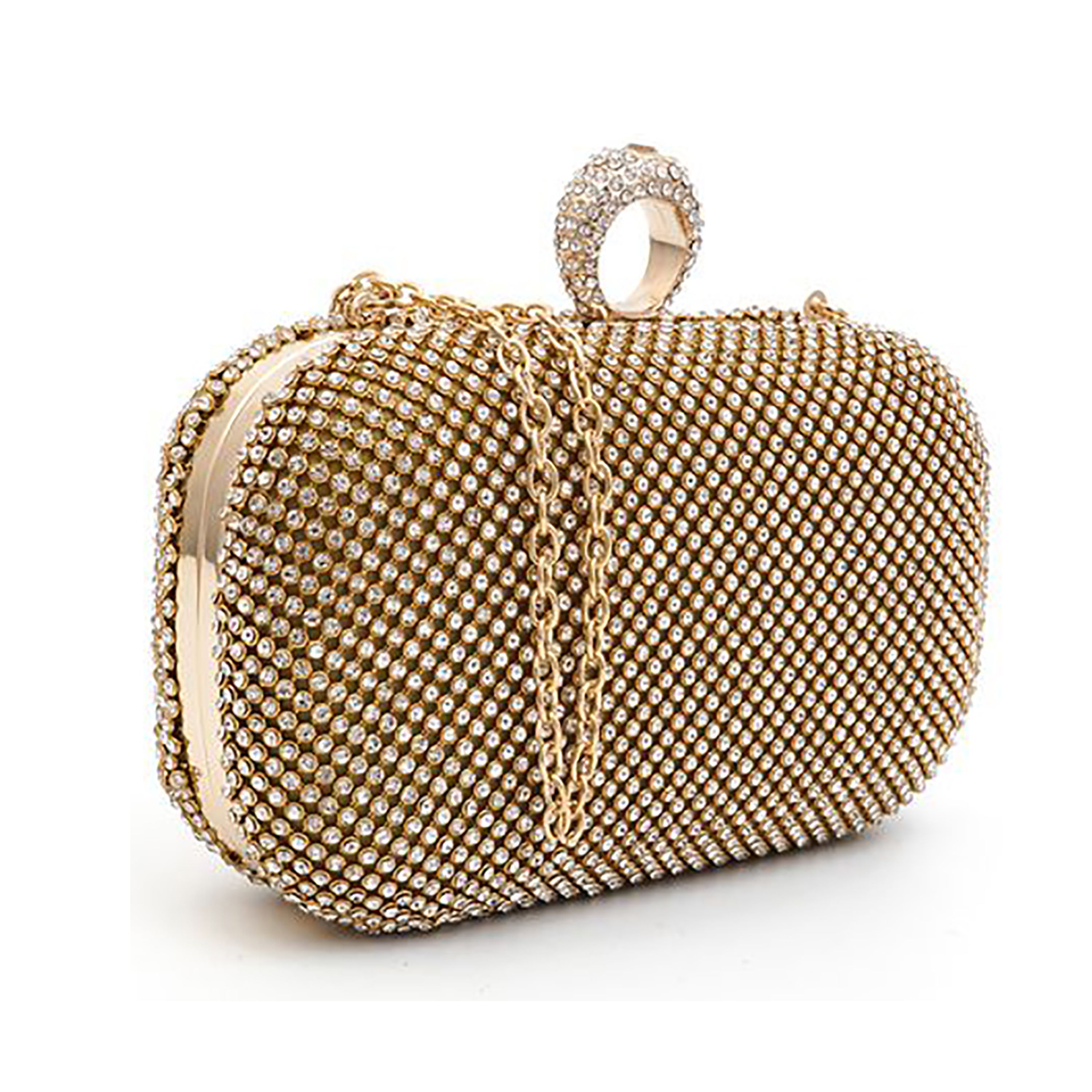 JFY Ring Clasp Double Side Diamante Clutch Bag