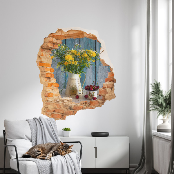 Efekt dziury w ścianie wiejski pejzaż naklejka 3D 68x80