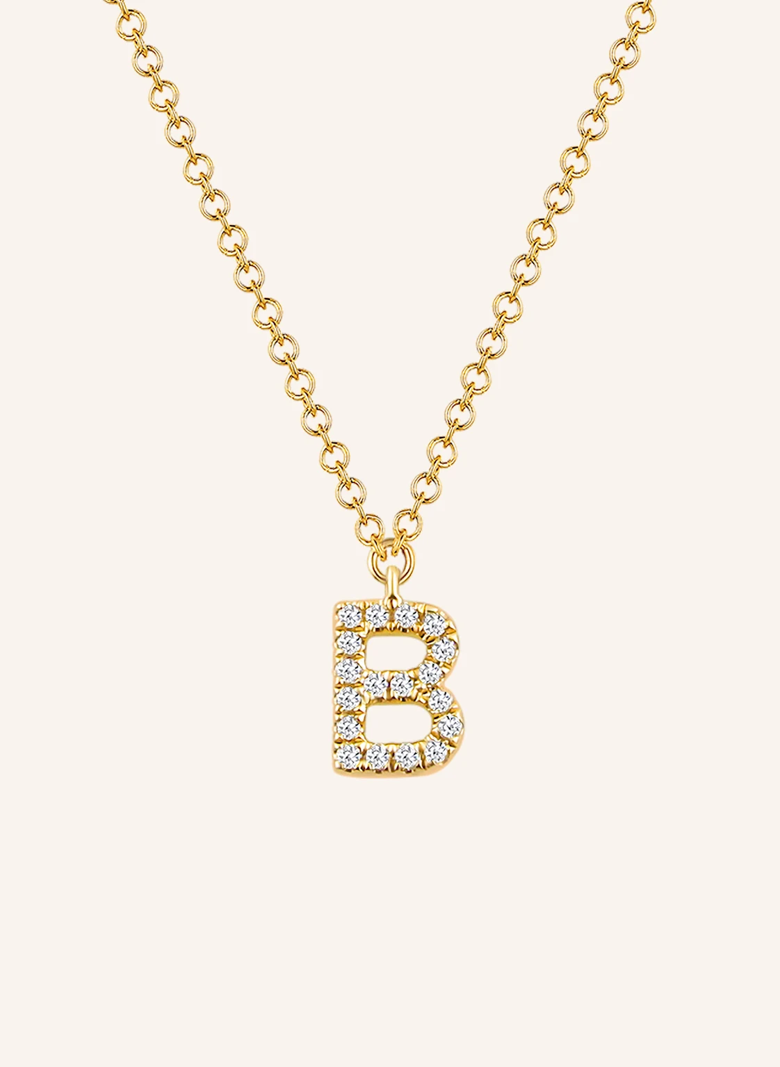 Leaf INITIALIEN Halskette „B“ aus 14 Karat Gelbgold mit Diamanten