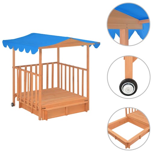 NNEVL Kids Playhouse with Sandbox Fir Wood Blue UV50