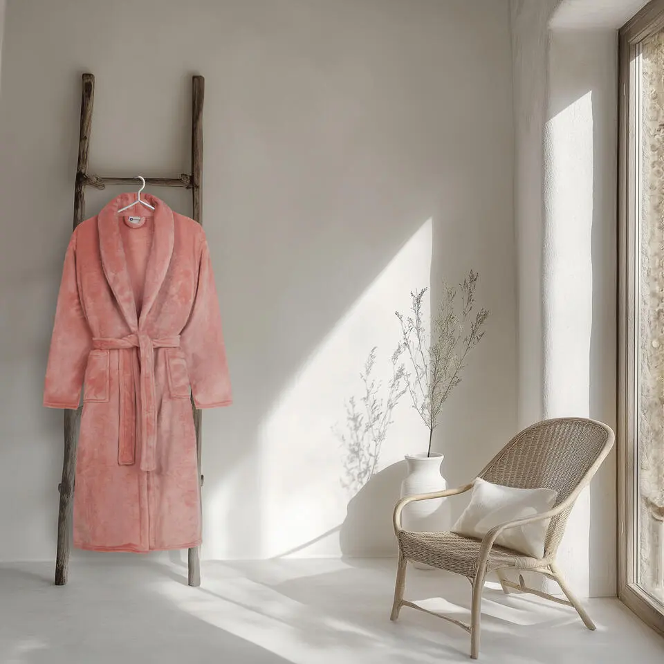 Good Morning badjas effen kleur - XS/S - Roze - 100% Polyester flanel