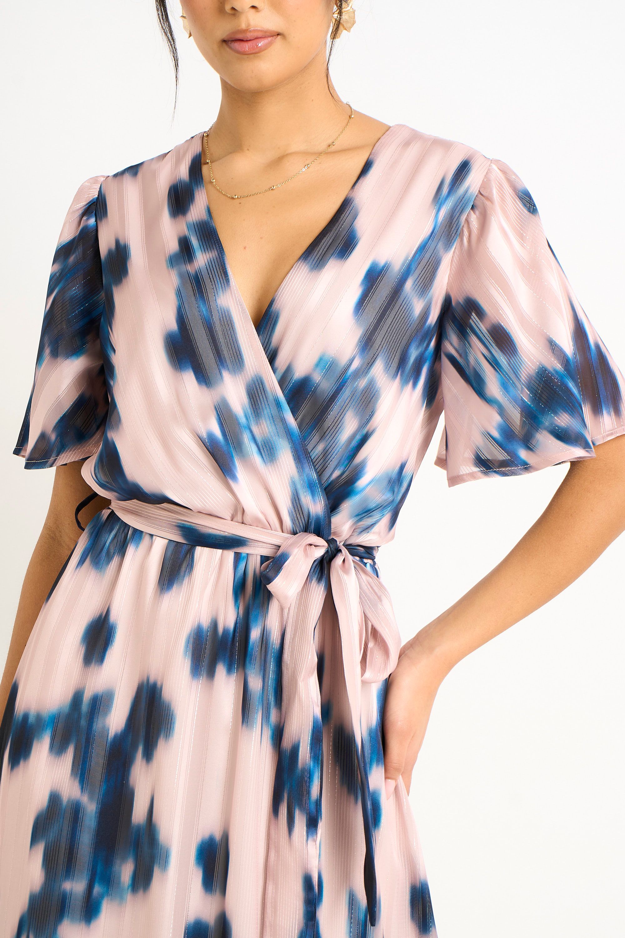 Gini London Champagne Blur Animal Print Wrap Midi Dress