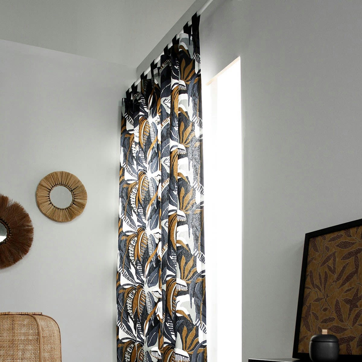 TERANGA SALIMATA - Rideau à pattes imprimé en coton bleu 140x240