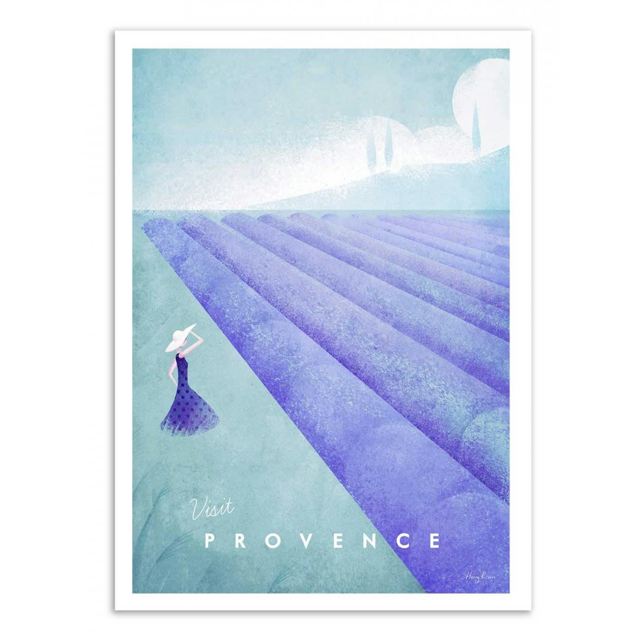 HENRY RIVERS - VISIT PROVENCE - Affiche d'art avec Cadre bois noir - 50 x 70 cm