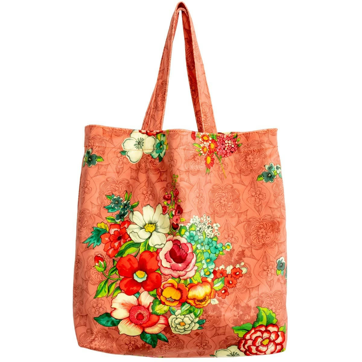 HANAMI - Tote bag en velours imprimé fleuri rose 45x40 cm