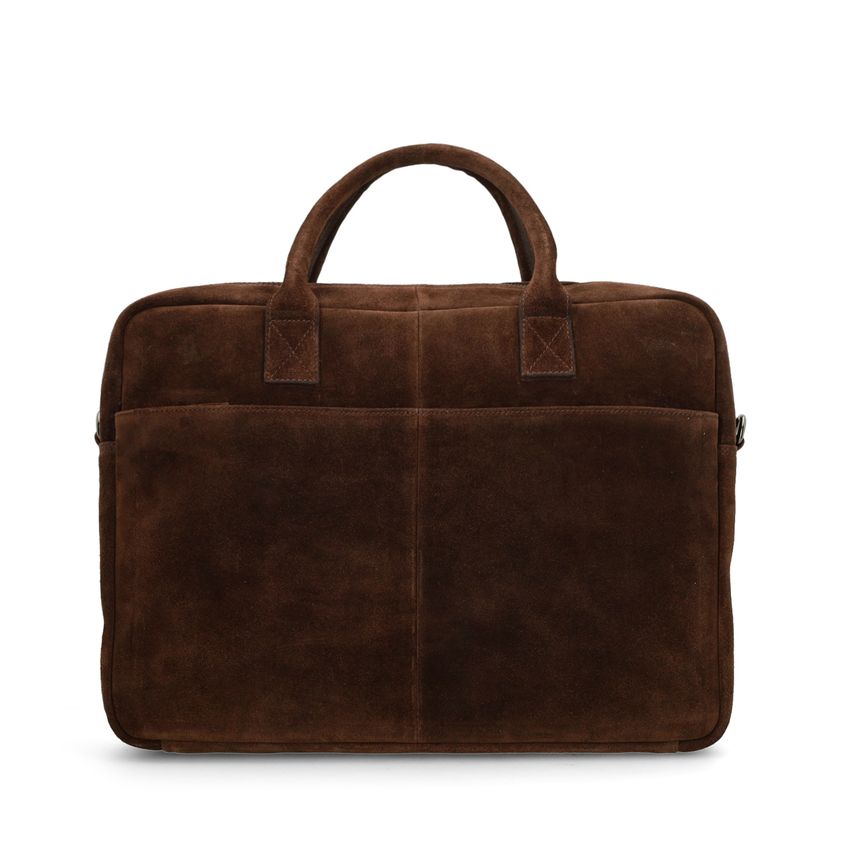 Manfield 18 inch donkerbruine suède laptoptas