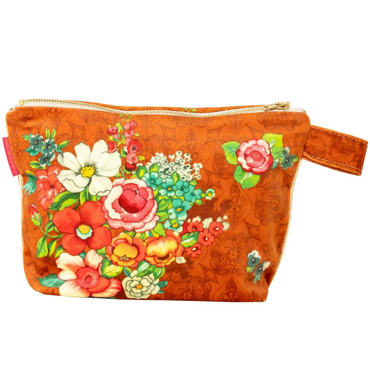 - Pochette en velours imprimé fleuri canelle 19x28cm