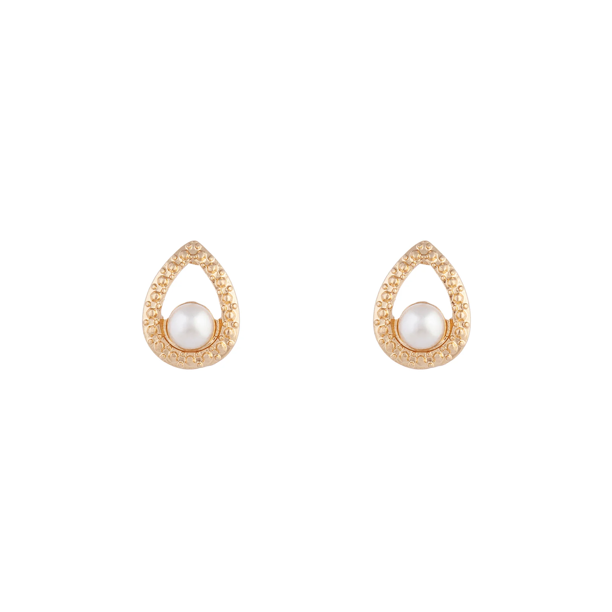 Gold Textured Pearl Teardrop Earrings