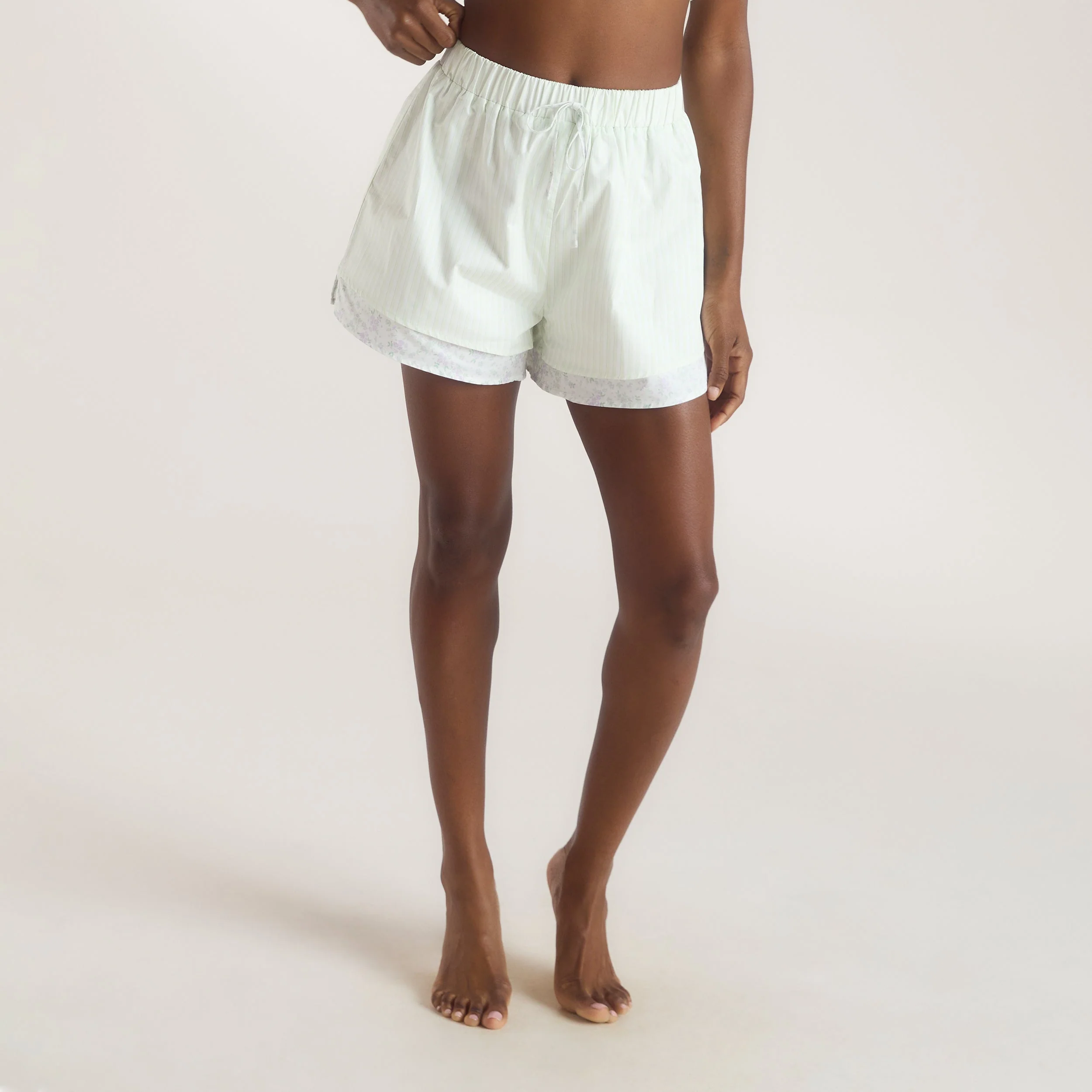 Bloom & Stripe Pyjama Shorts - Sage